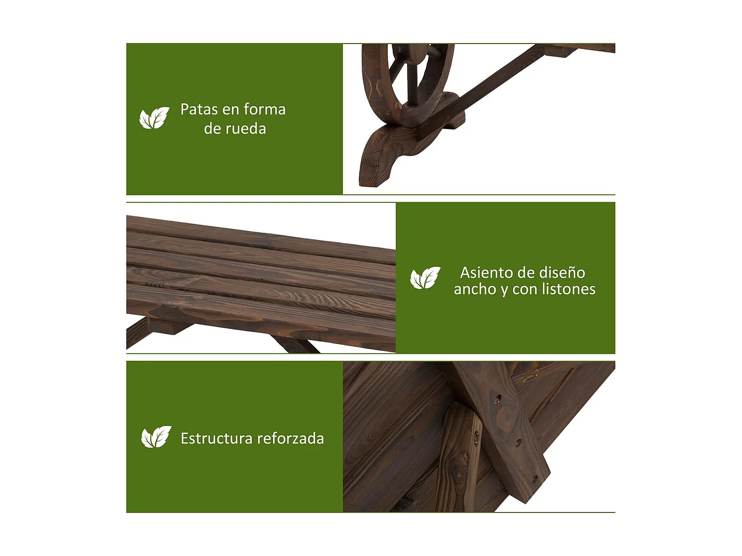 Banco de jardín Garten Outsunny 2 plazas madera de abeto 39,5x98x50 cm