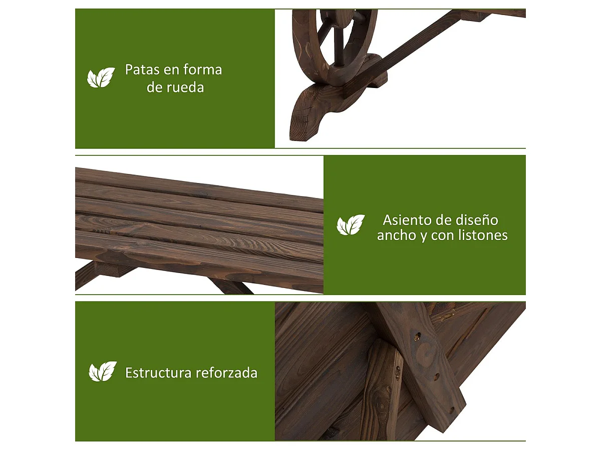 Banco de jardín Garten Outsunny 2 plazas madera de abeto 39,5x98x50 cm