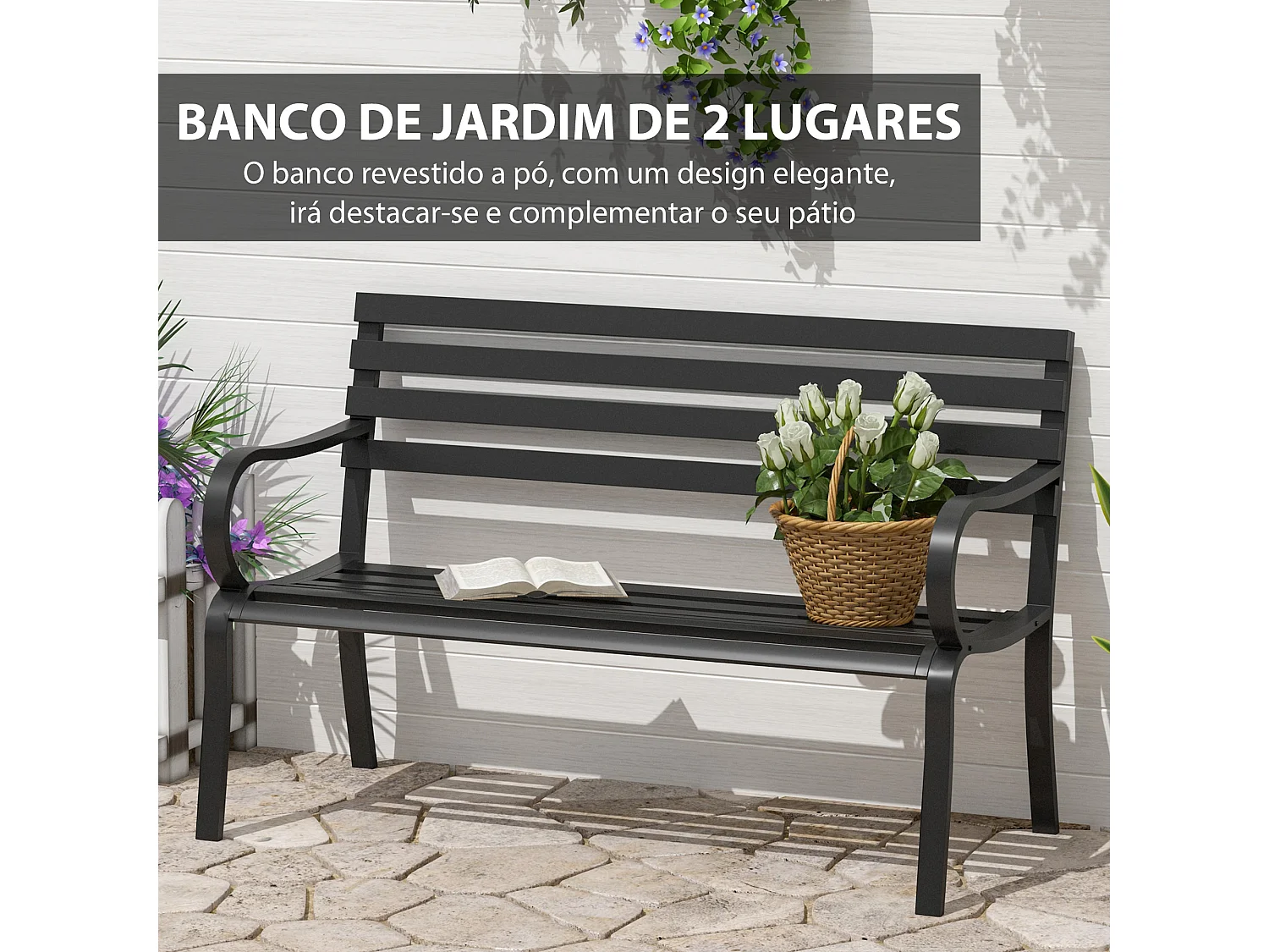 Banco de jardín Lago Outsunny 2 plazas 240kg negro 82x127x58 cm