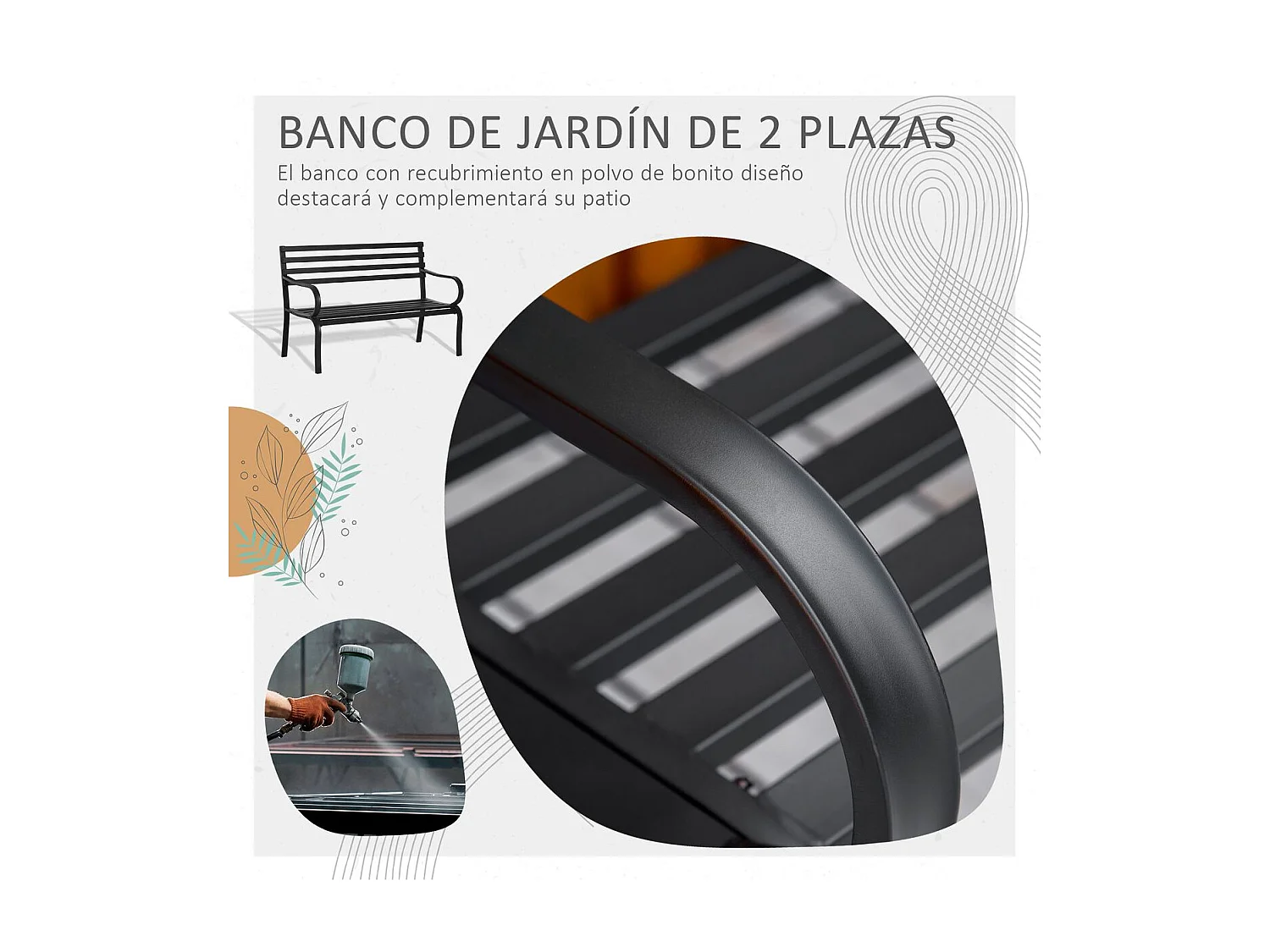 Banco de jardín Lago Outsunny 2 plazas 240kg negro 82x127x58 cm