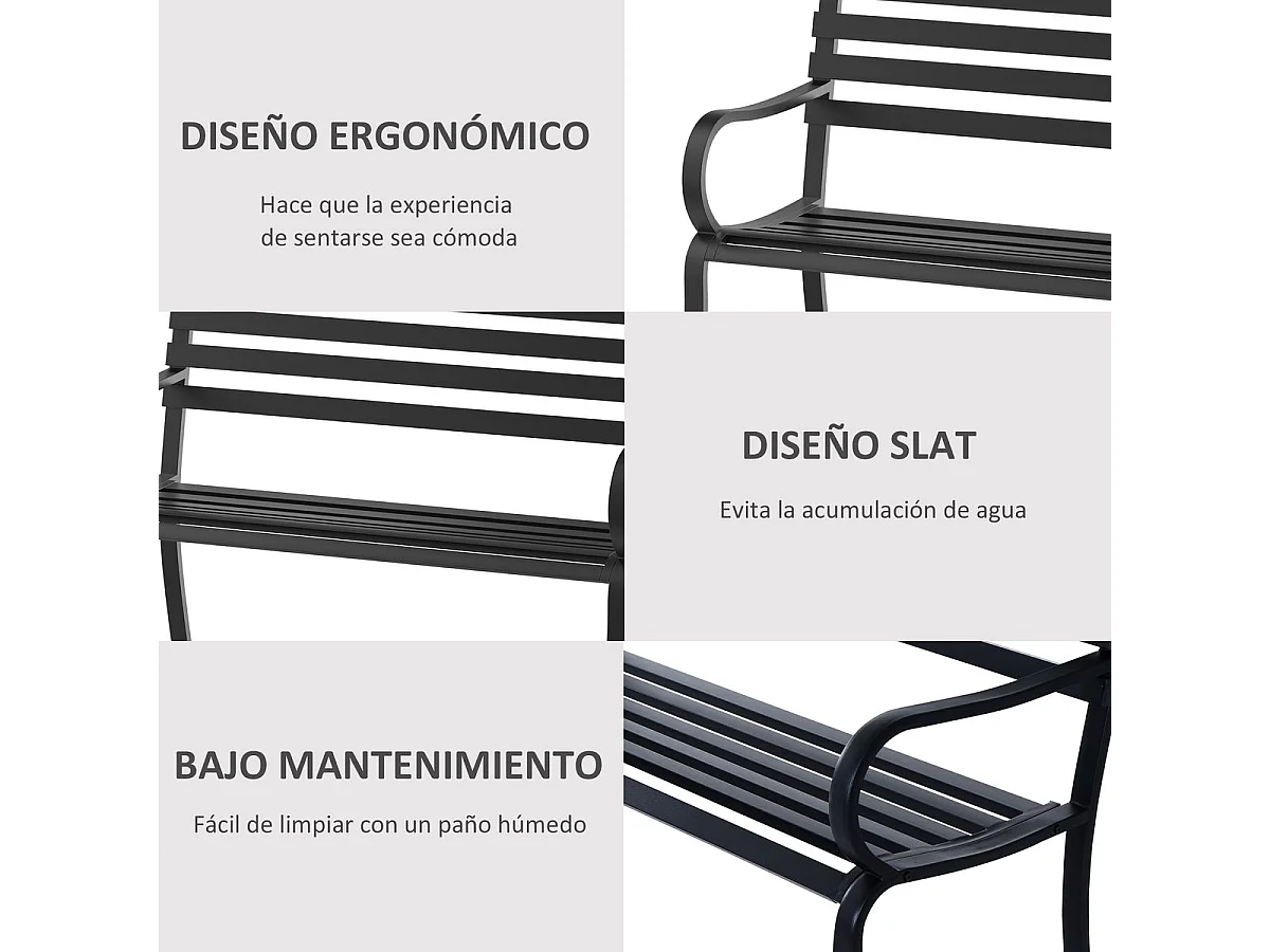 Banco de jardín Lago Outsunny 2 plazas 240kg negro 82x127x58 cm