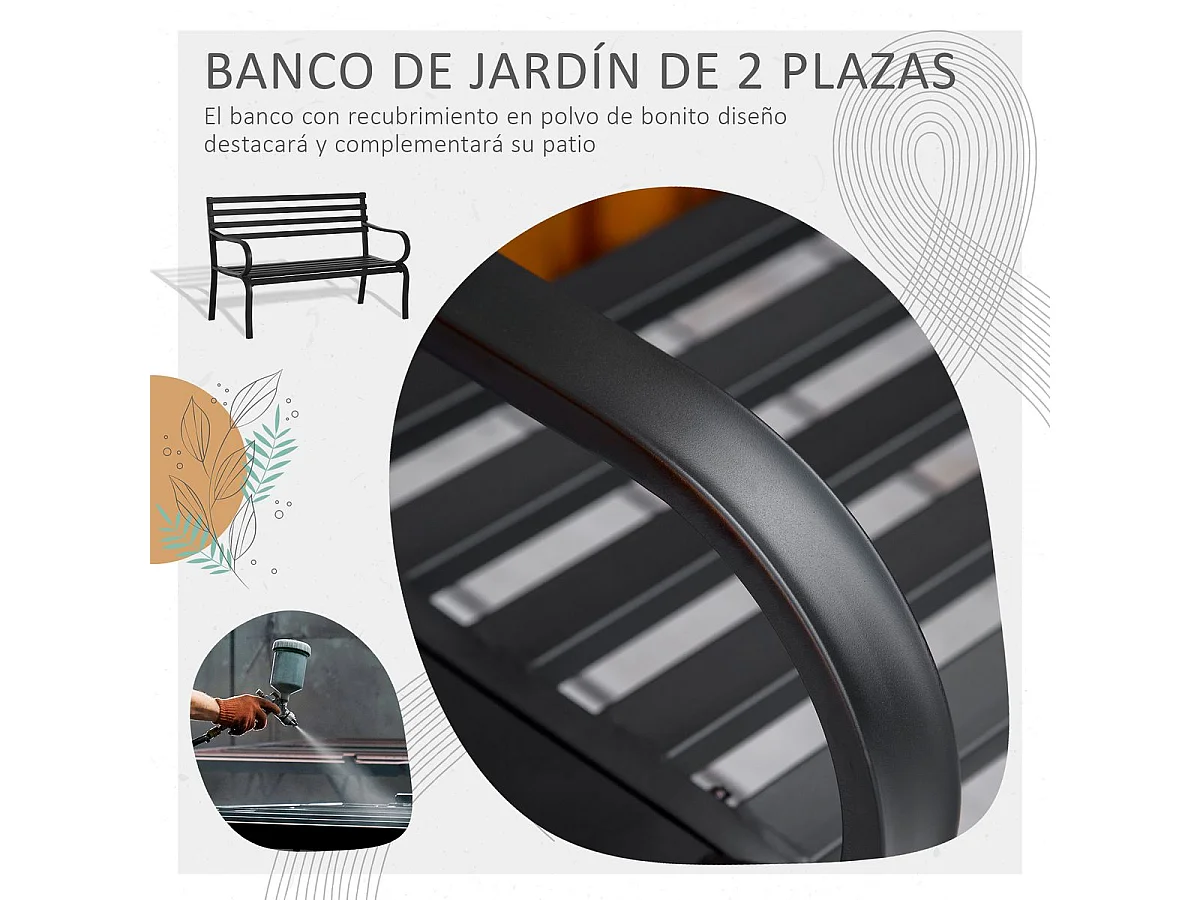 Banco de jardín Lago Outsunny 2 plazas 240kg negro 82x127x58 cm