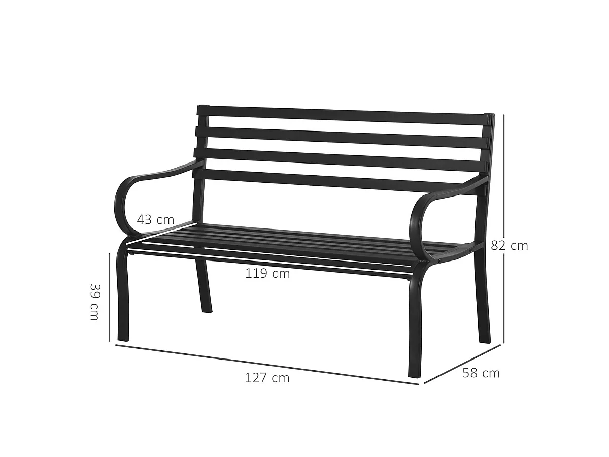 Banco de jardín Lago Outsunny 2 plazas 240kg negro 82x127x58 cm
