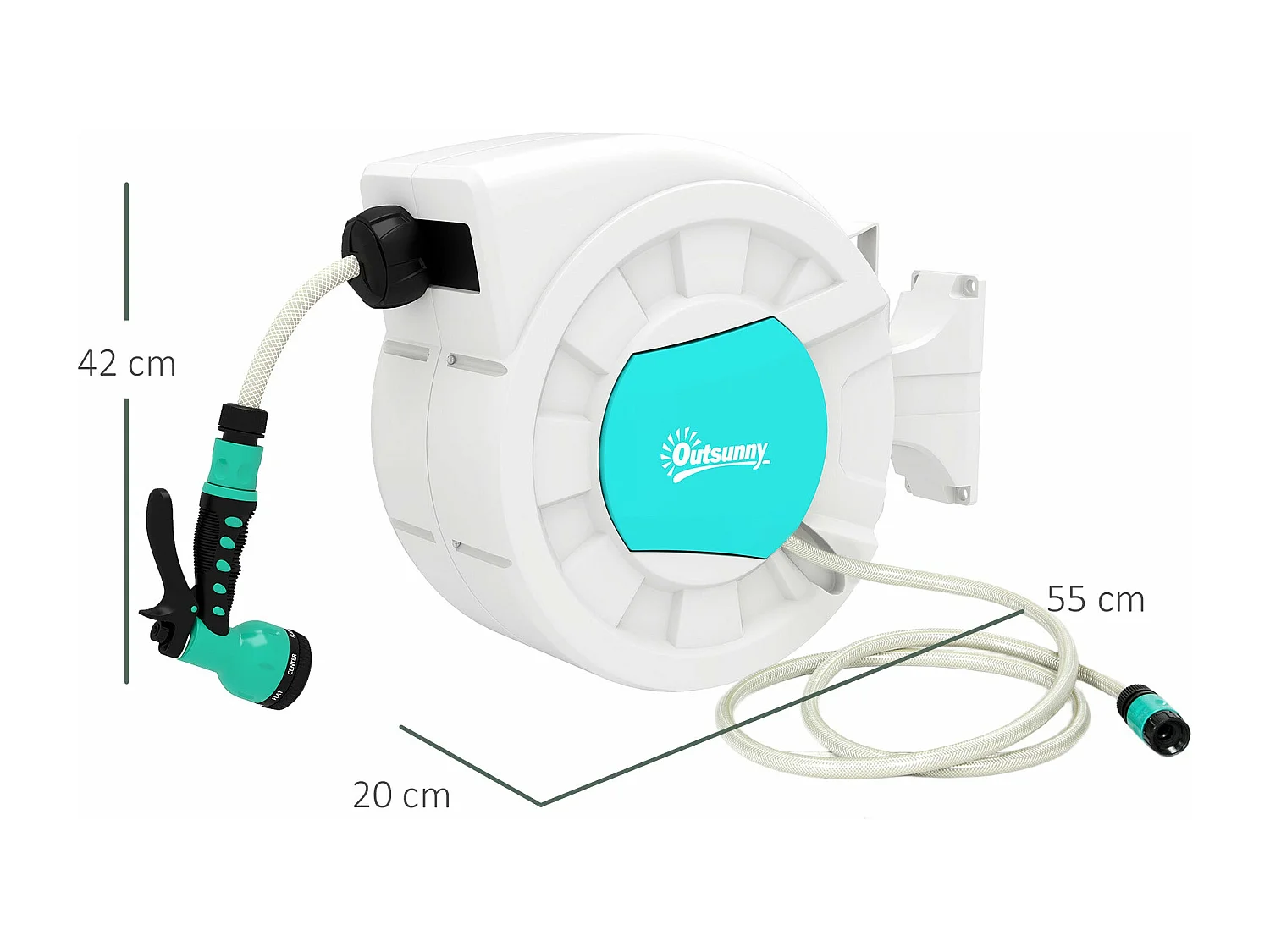 Carretel de Mangueira Retrátil de Parede com 25m e 7 Funções de Rega para Jardim