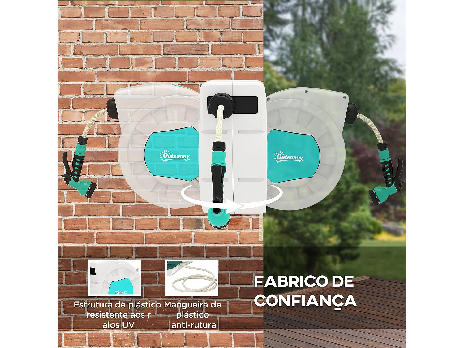 Carretel de Mangueira Retrátil de Parede com 25m e 7 Funções de Rega para Jardim