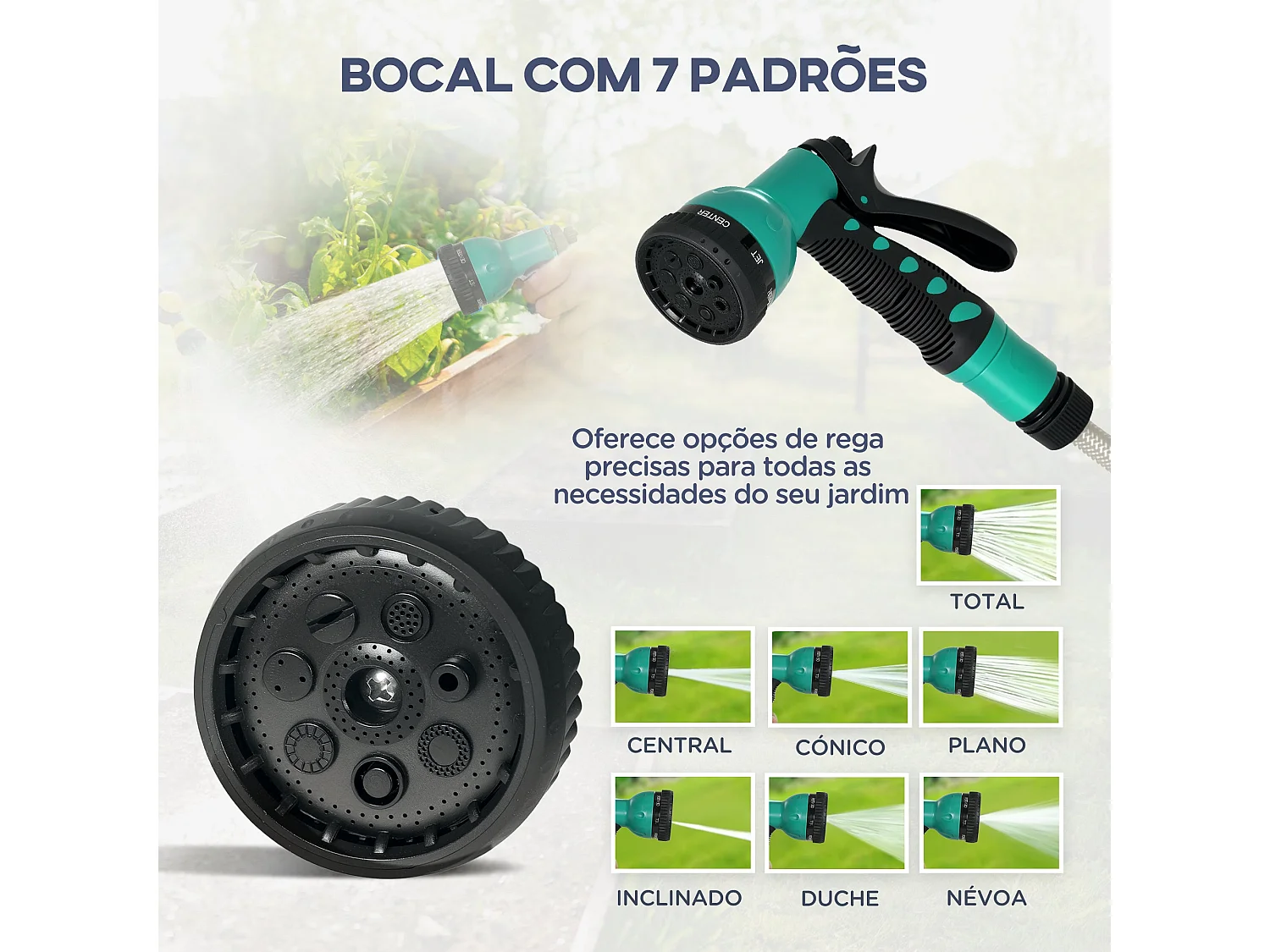 Carretel de Mangueira Retrátil de Parede com 25m e 7 Funções de Rega para Jardim