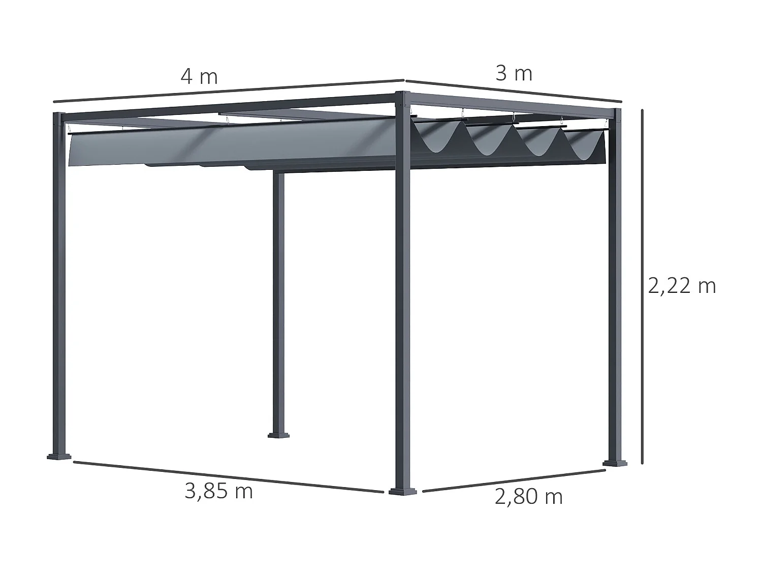 Pérgola Windsor Cinza Escuro com Teto Retrátil – 400x300x222 cm para Jardim e Terraço