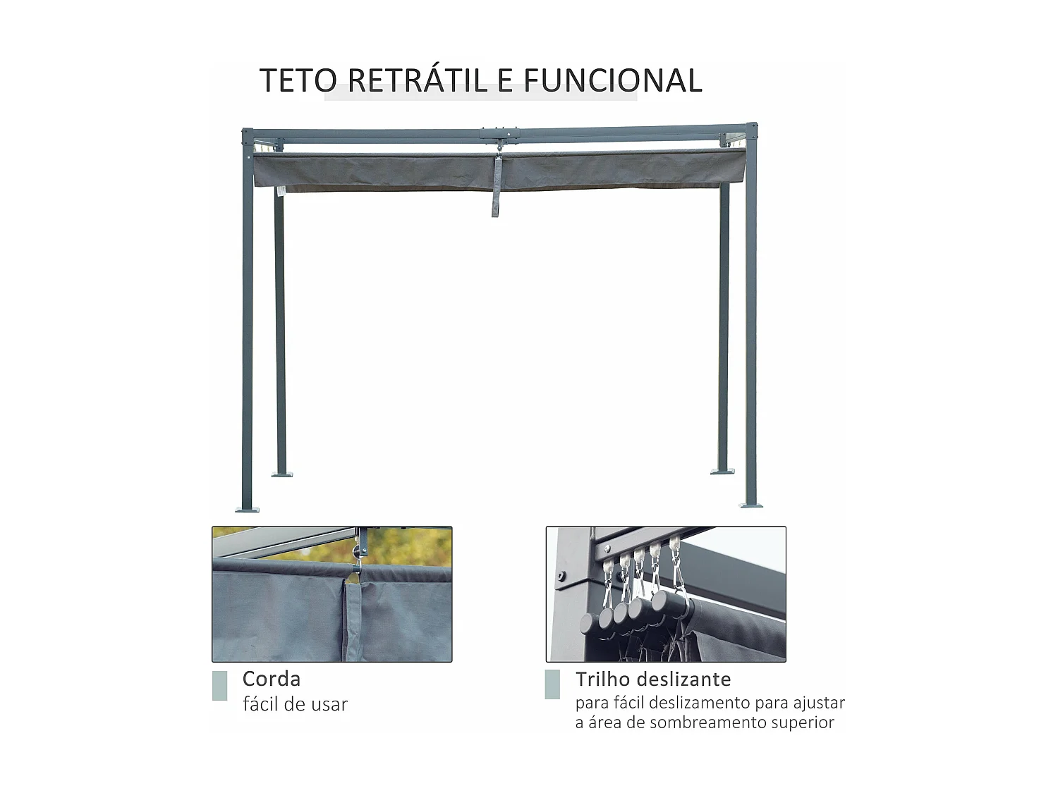 Pérgola Windsor Cinza Escuro com Teto Retrátil – 400x300x222 cm para Jardim e Terraço