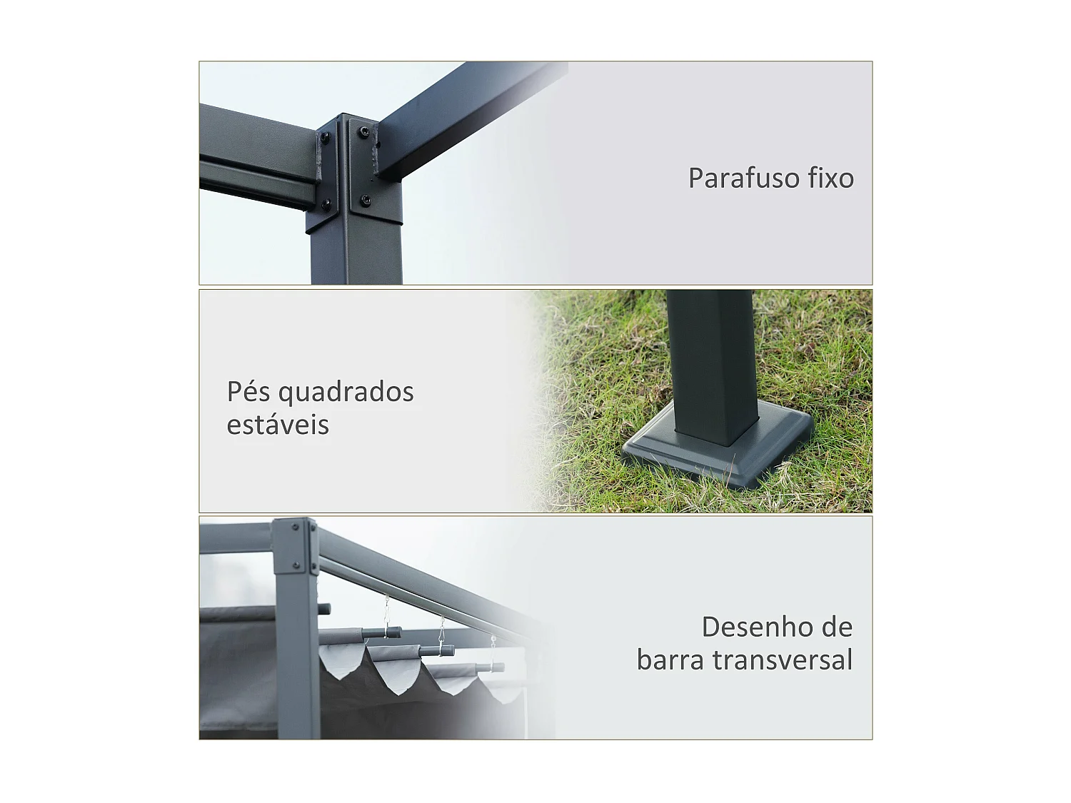 Pérgola Windsor Cinza Escuro com Teto Retrátil – 400x300x222 cm para Jardim e Terraço