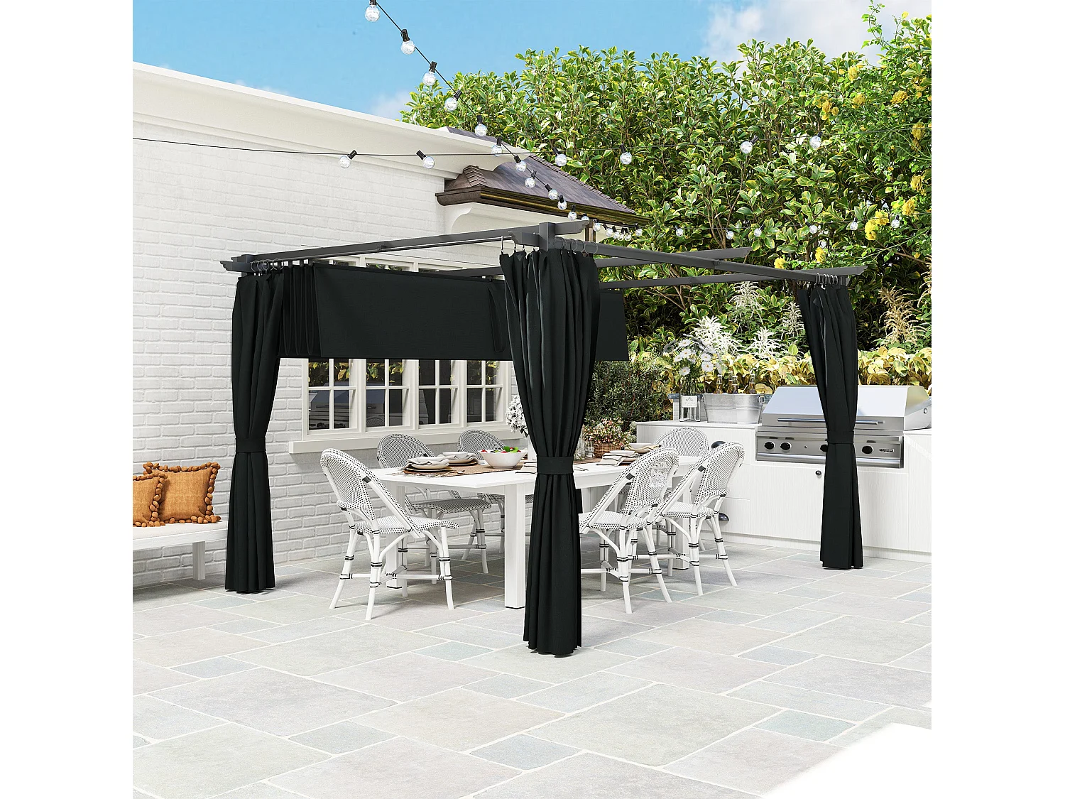 Pérgola Retrátil Reims 3,9x3,0x2,2m com Teto em Poliéster Anti-UV para Espaços Externos Elegantes