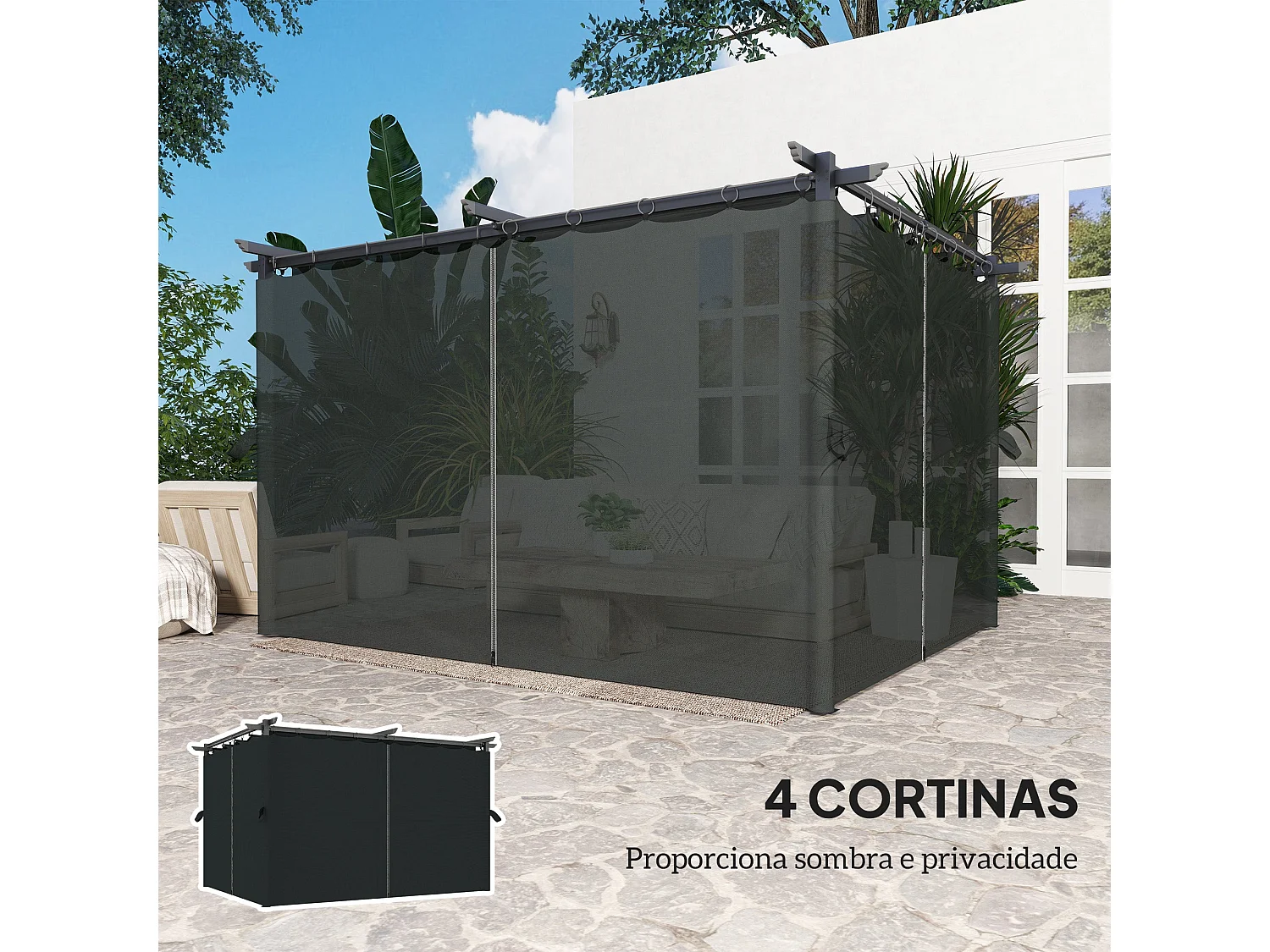 Pérgola Retrátil Reims 3,9x3,0x2,2m com Teto em Poliéster Anti-UV para Espaços Externos Elegantes