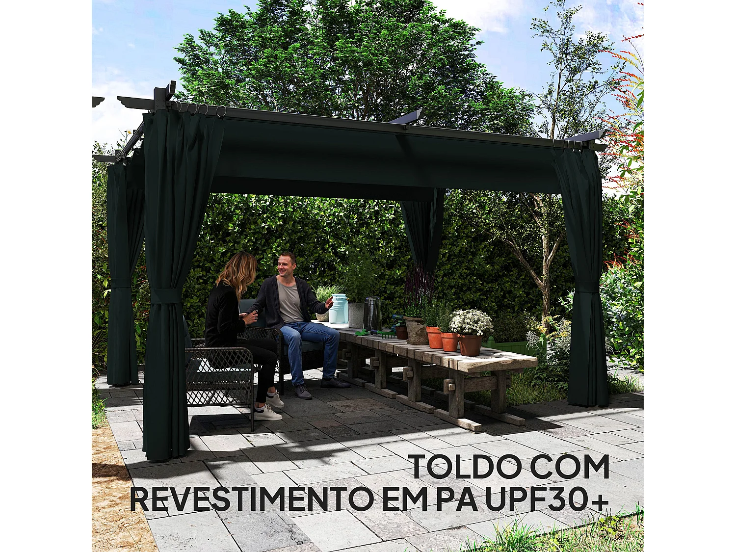 Pérgola Retrátil Reims 3,9x3,0x2,2m com Teto em Poliéster Anti-UV para Espaços Externos Elegantes