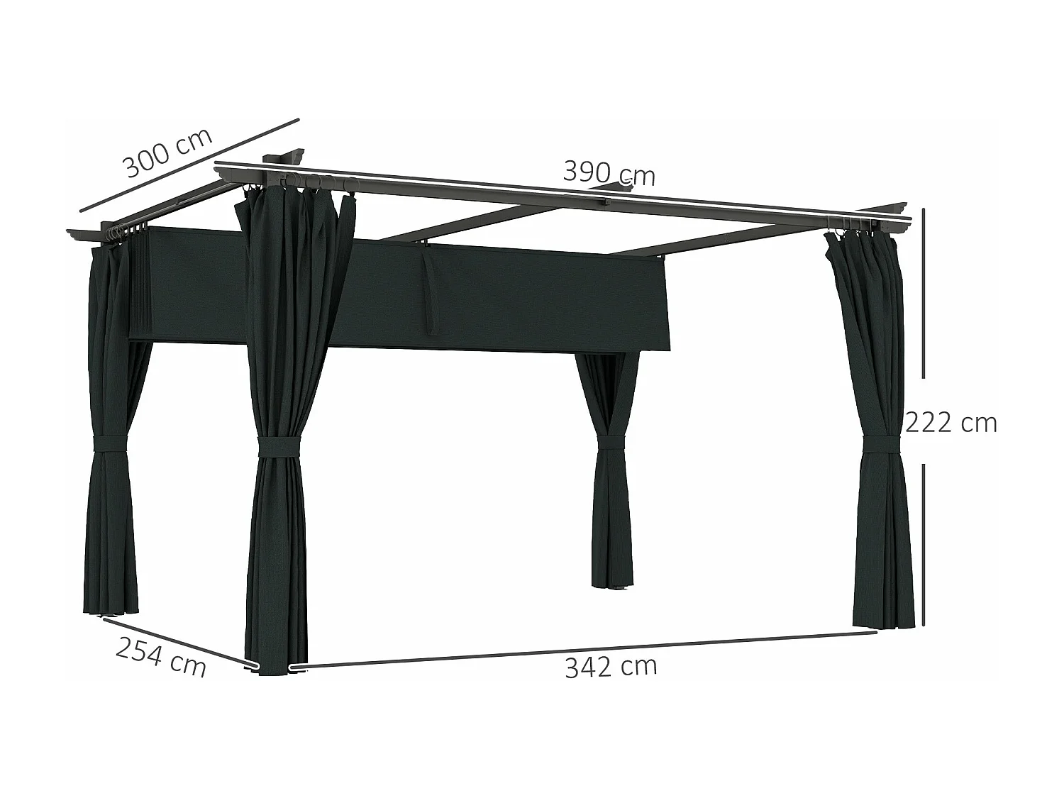 Pérgola Retrátil Reims 3,9x3,0x2,2m com Teto em Poliéster Anti-UV para Espaços Externos Elegantes