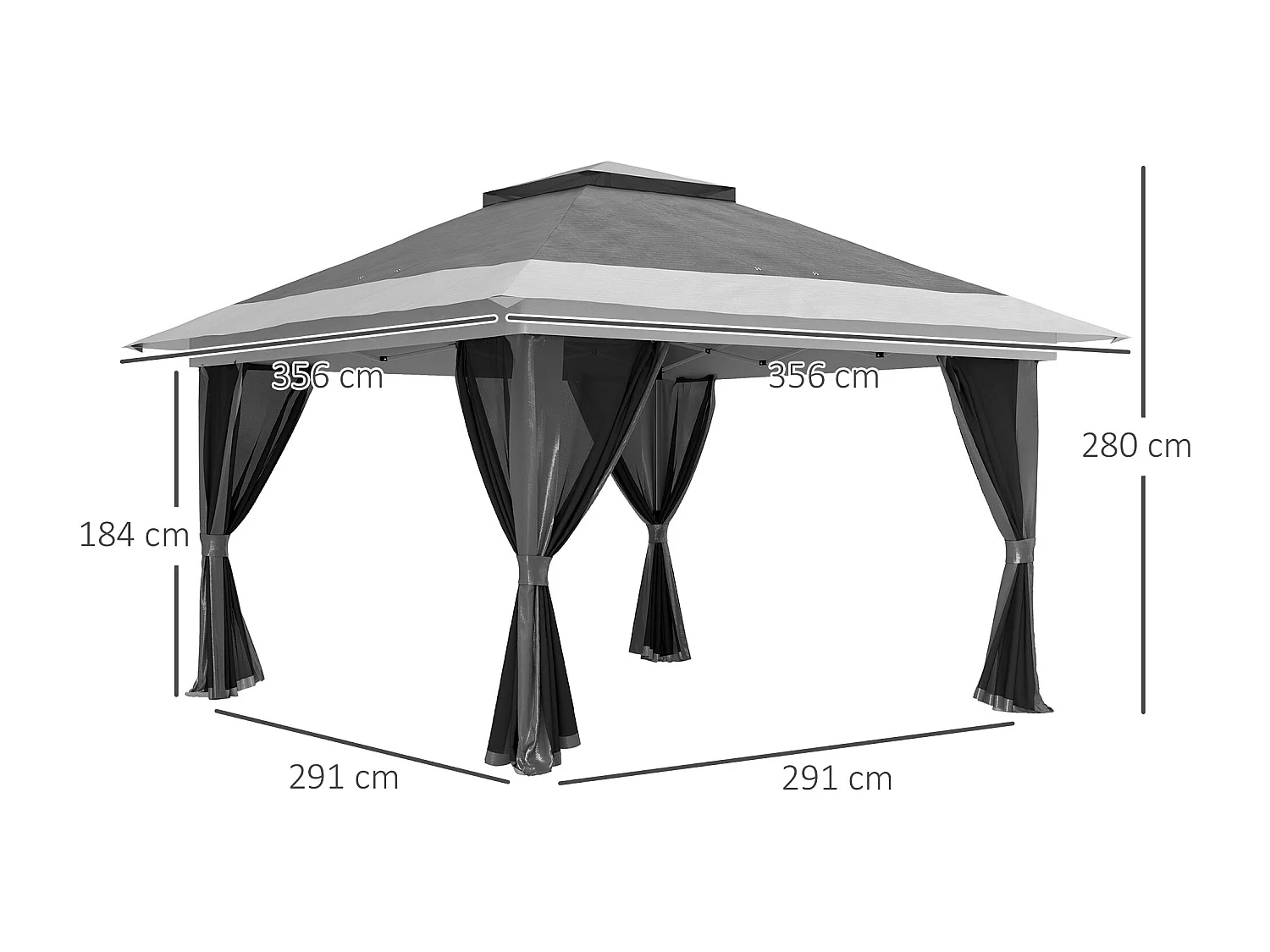 Pérgola Dobrável 356x356x280 cm com Paredes Laterais Removíveis e Proteção UV para Festas e Campismo