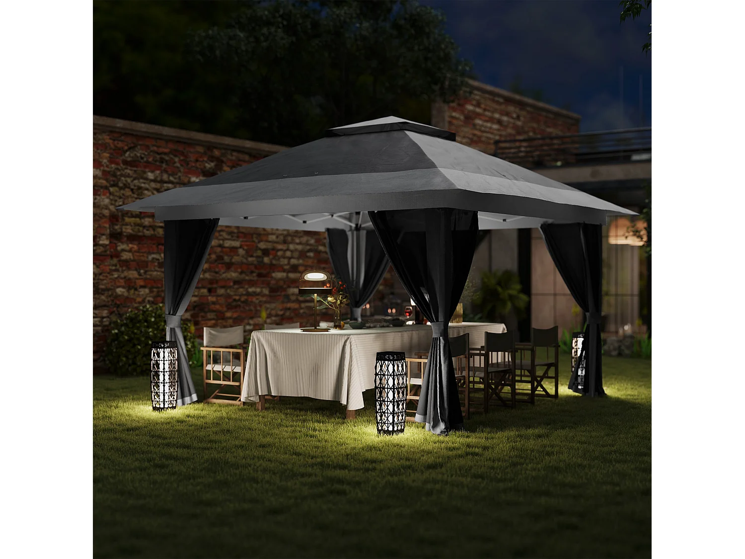 Cenador Dhile Outsunny plegable + cortinas removibles gris oscuro 280x356 cm