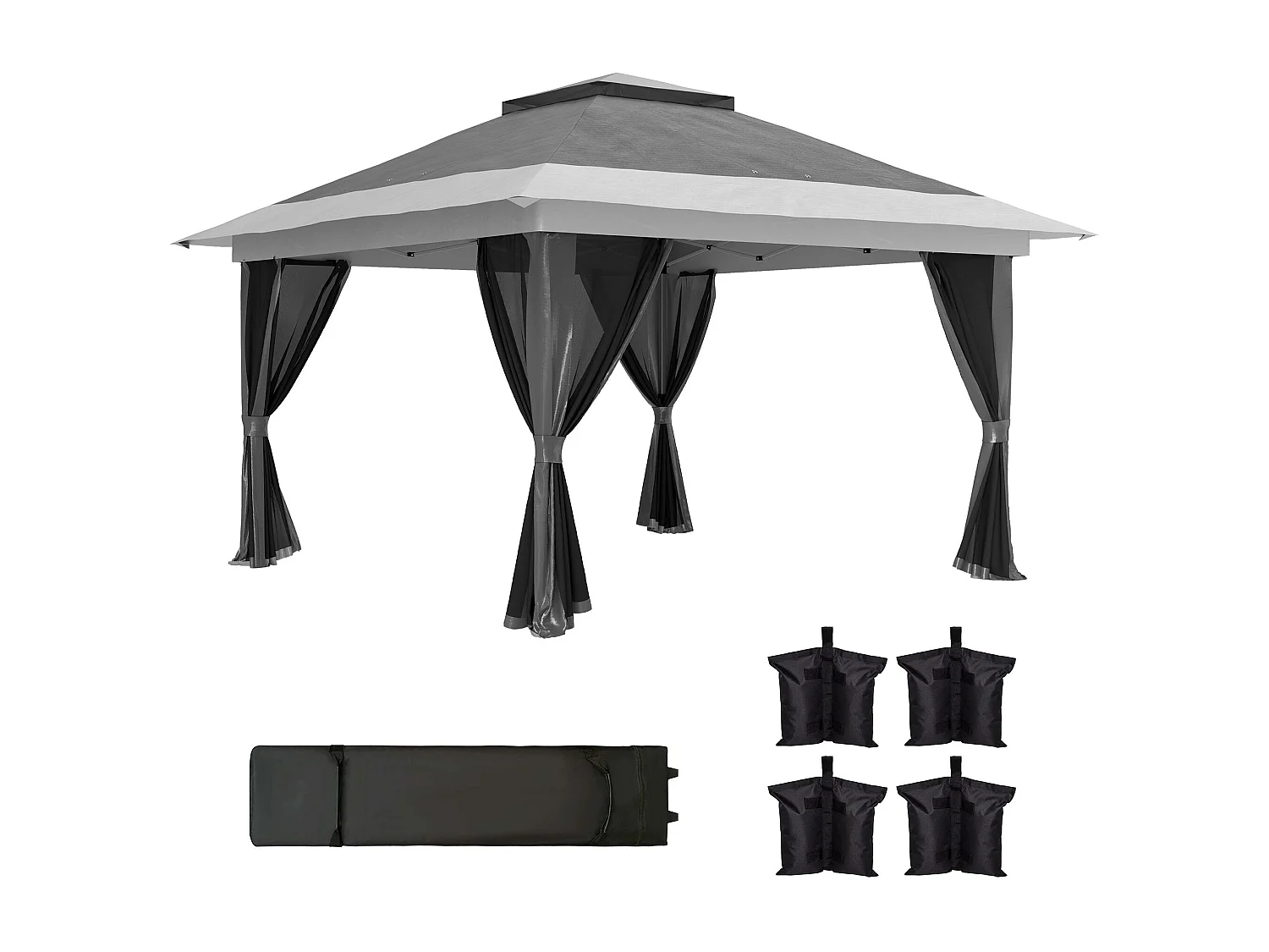 Cenador Dhile Outsunny plegable + cortinas removibles gris oscuro 280x356 cm