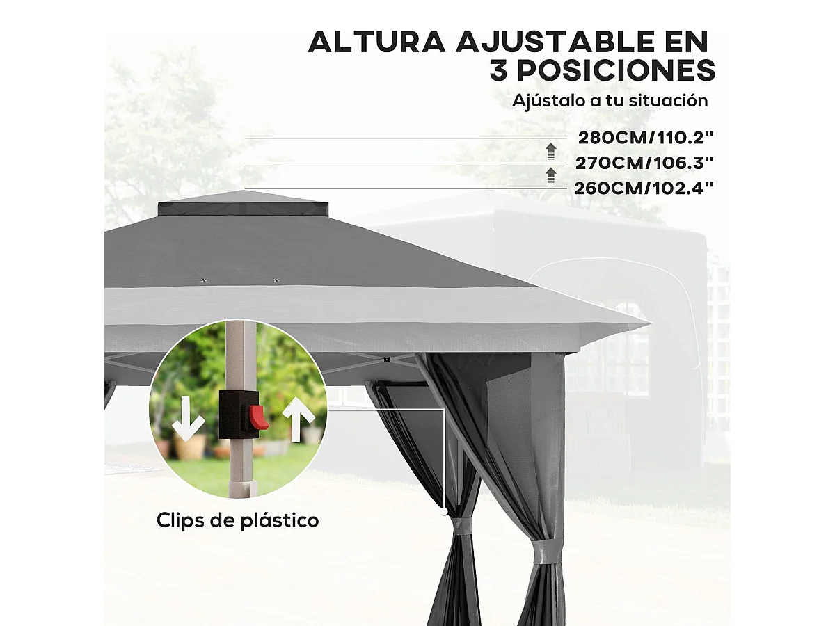 Cenador Dhile Outsunny plegable + cortinas removibles gris oscuro 280x356 cm
