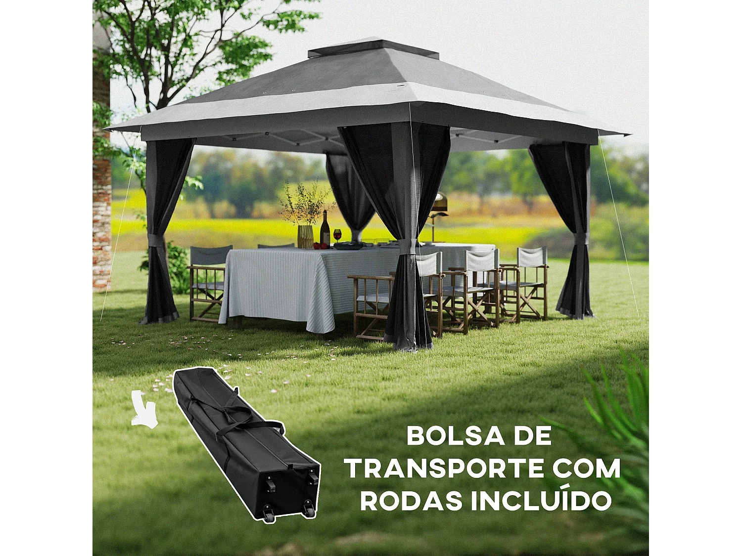Cenador Dhile Outsunny plegable + cortinas removibles gris oscuro 280x356 cm