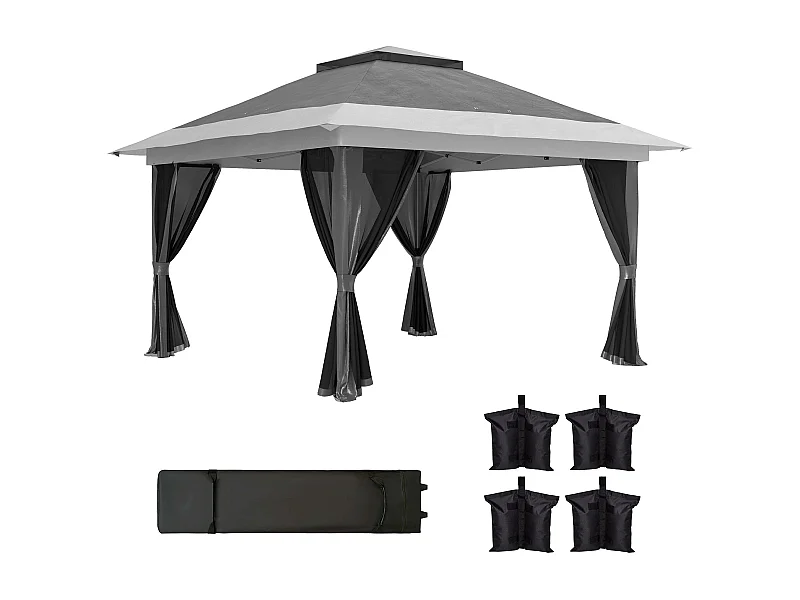 Cenador Dhile Outsunny plegable + cortinas removibles gris oscuro 280x356 cm