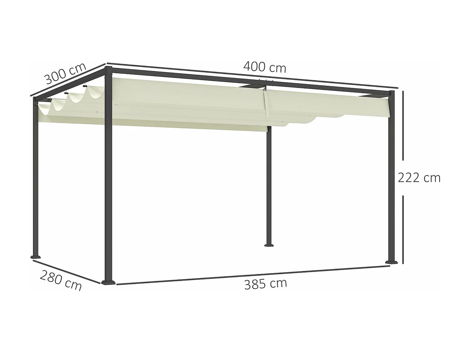 Pérgola Retrátil Madrid 400x300cm com Teto Poliéster Anti-UV em Creme