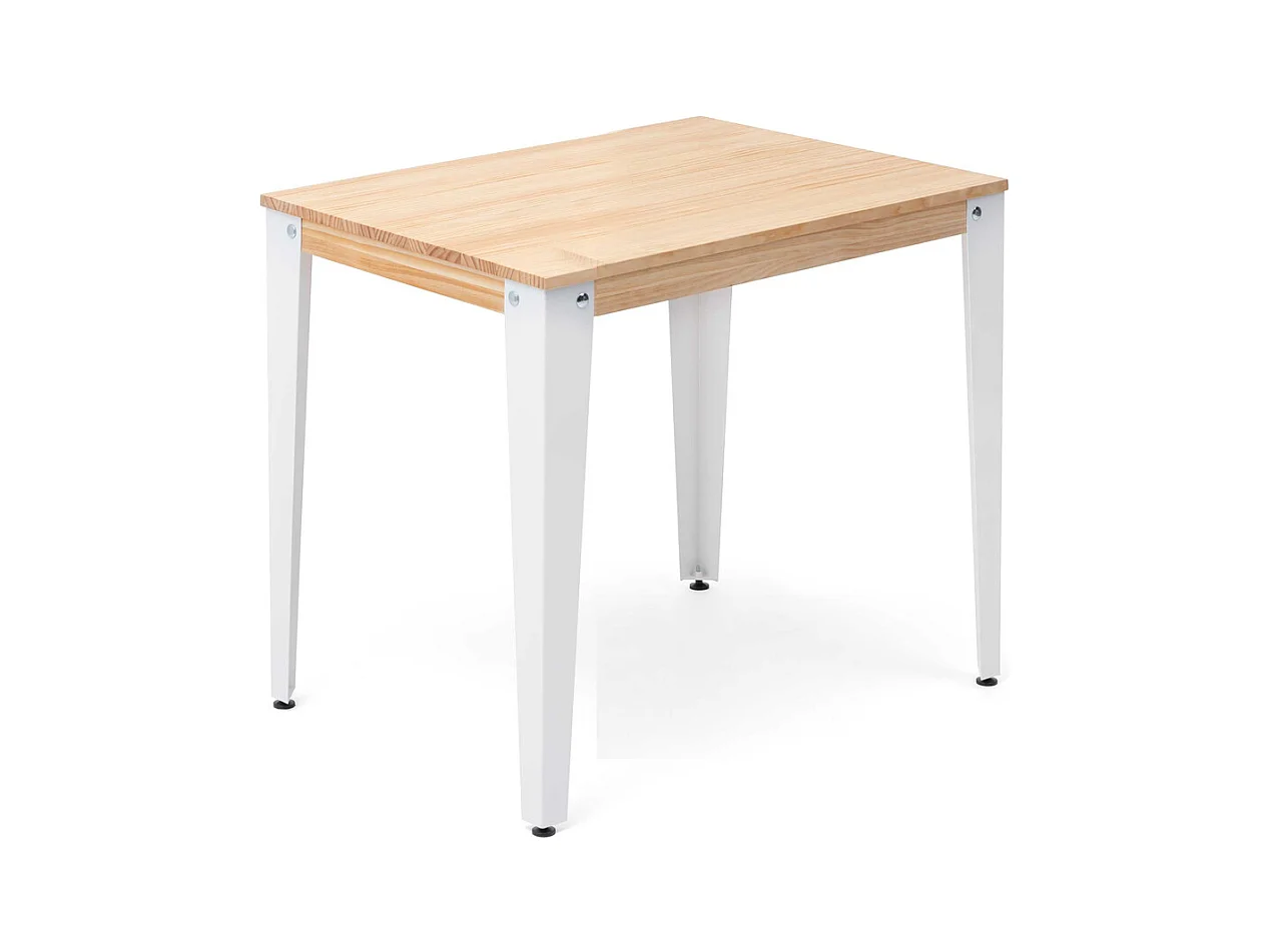 Table carrée Lunds 100x100x75cm Blanc en bois de pin massif finition naturelle Style industriel nordique Meuble Box