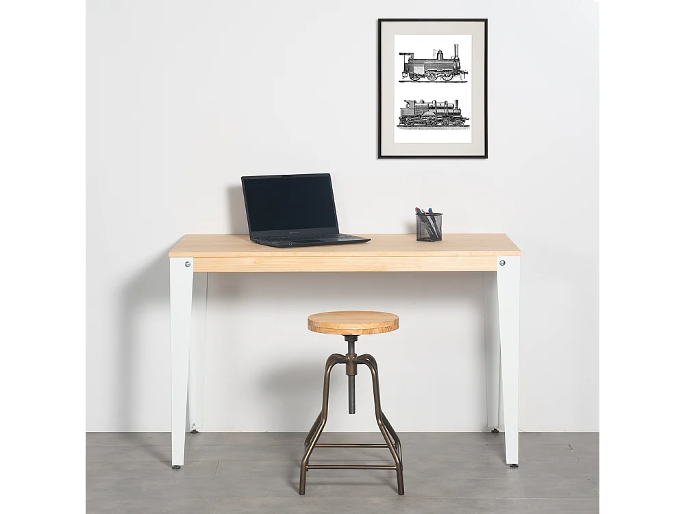 Mesa Lunds Estudio 180x60x75cm Blanca madera acabado natural estilo nórdico industrial Box Furniture