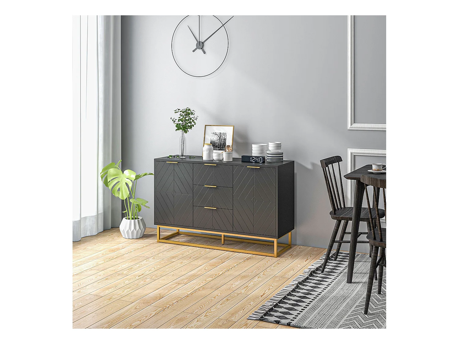 Aparador Luxor Homcom 3 cajones + 2 armarios negro 76x120x40 cm