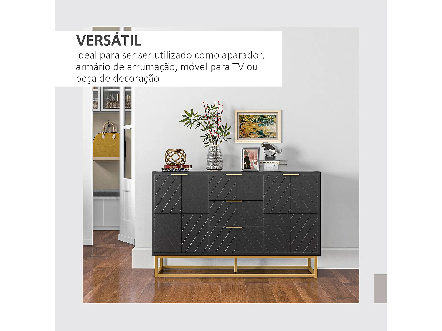 Aparador Luxor Homcom 3 cajones + 2 armarios negro 76x120x40 cm