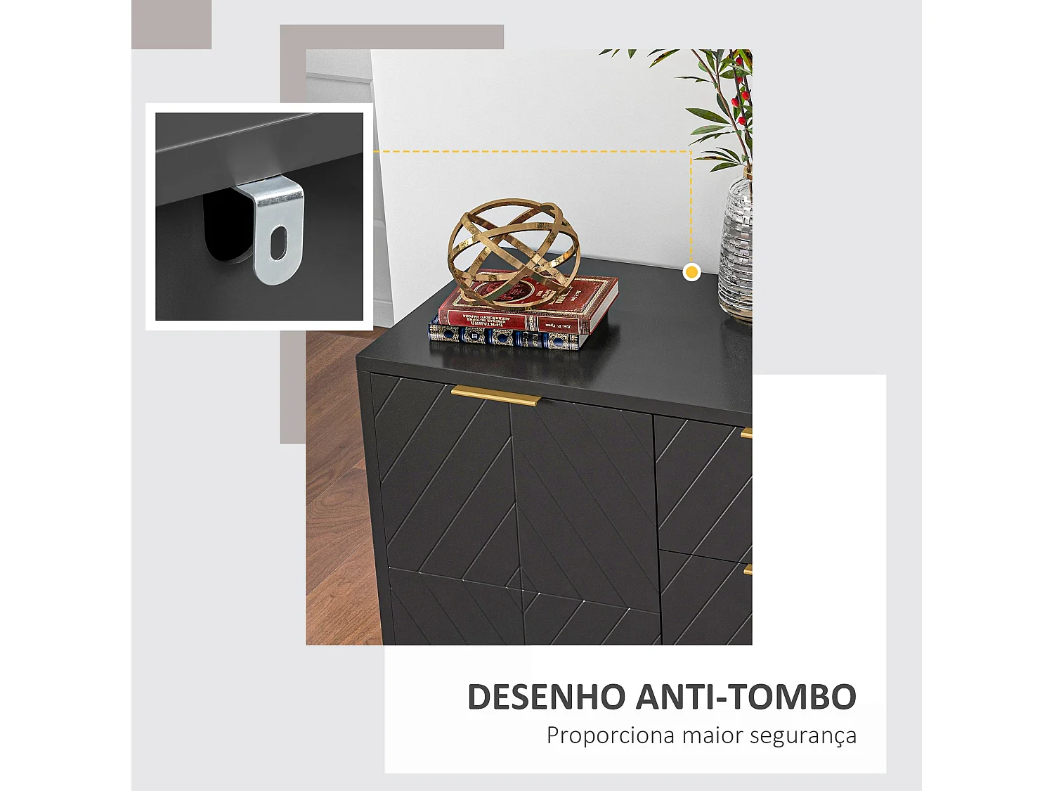 Aparador Luxor Homcom 3 cajones + 2 armarios negro 76x120x40 cm