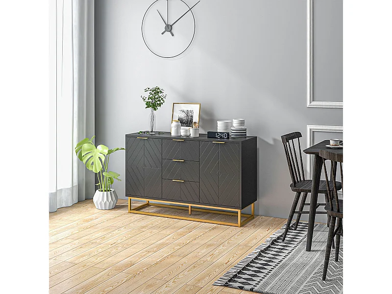 Aparador Auxiliar de Armazenamento com Gavetas e Armários Ajustáveis para Sala e Cozinha - 120x40x76 cm Preto