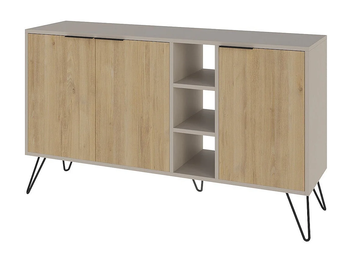Buffet en bois – 142 cm x 83 cm x 35,6 cm – Grès et Chêne – Panneaux de particules mélaminés