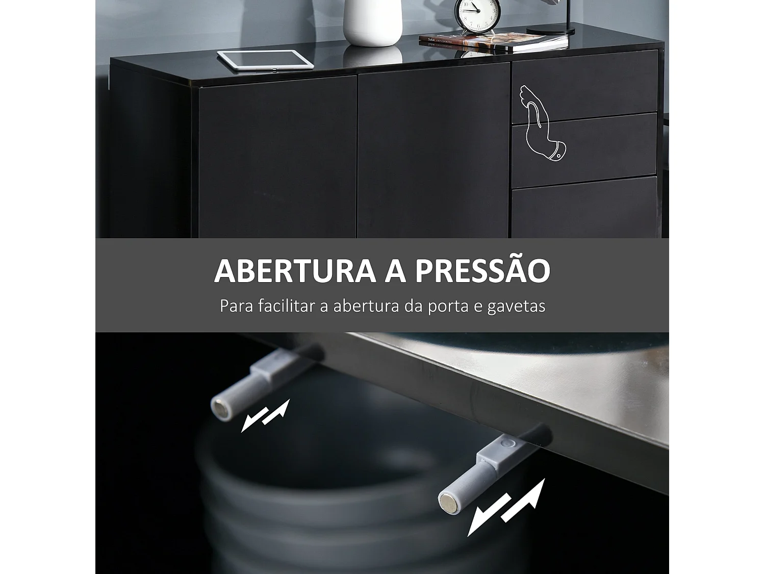 Aparador Shagrila Homcom 3 puertas + 2 cajones + estantes negro 74x117x36 cm