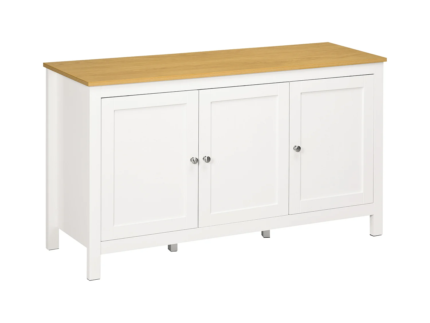 Aparador Mylov de 120 cm com 3 Portas em Branco e Castanho - Estilo Nórdico Elegante