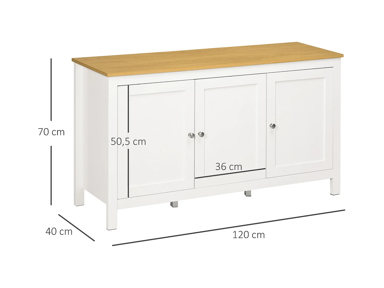 Aparador Mylov de 120 cm com 3 Portas em Branco e Castanho - Estilo Nórdico Elegante