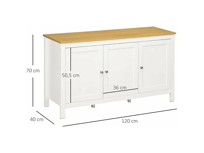 Aparador Mylov de 120 cm com 3 Portas em Branco e Castanho - Estilo Nórdico Elegante