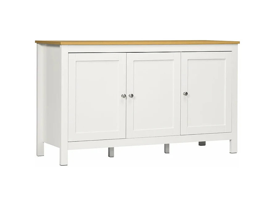 Aparador Mylov de 120 cm com 3 Portas em Branco e Castanho - Estilo Nórdico Elegante