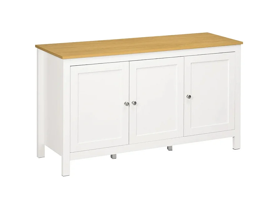 Aparador Mylov de 120 cm com 3 Portas em Branco e Castanho - Estilo Nórdico Elegante