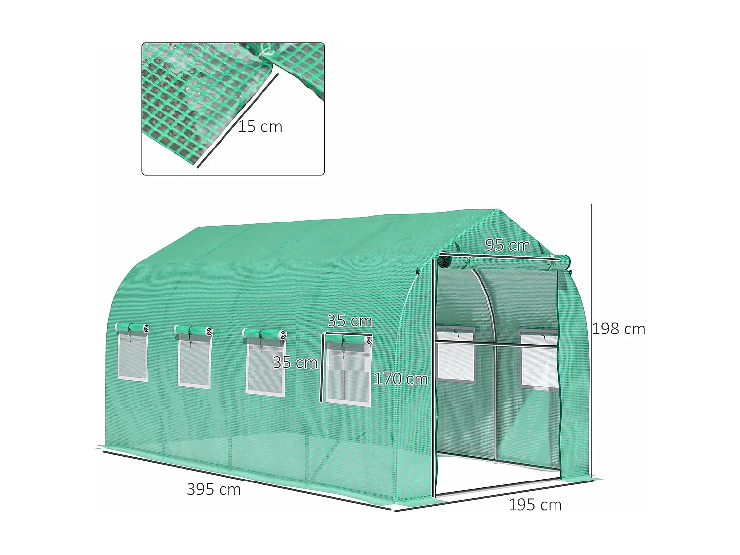 Estufa Túnel Faro Grande 400x200x200 cm com 8 Janelas de Ventilação