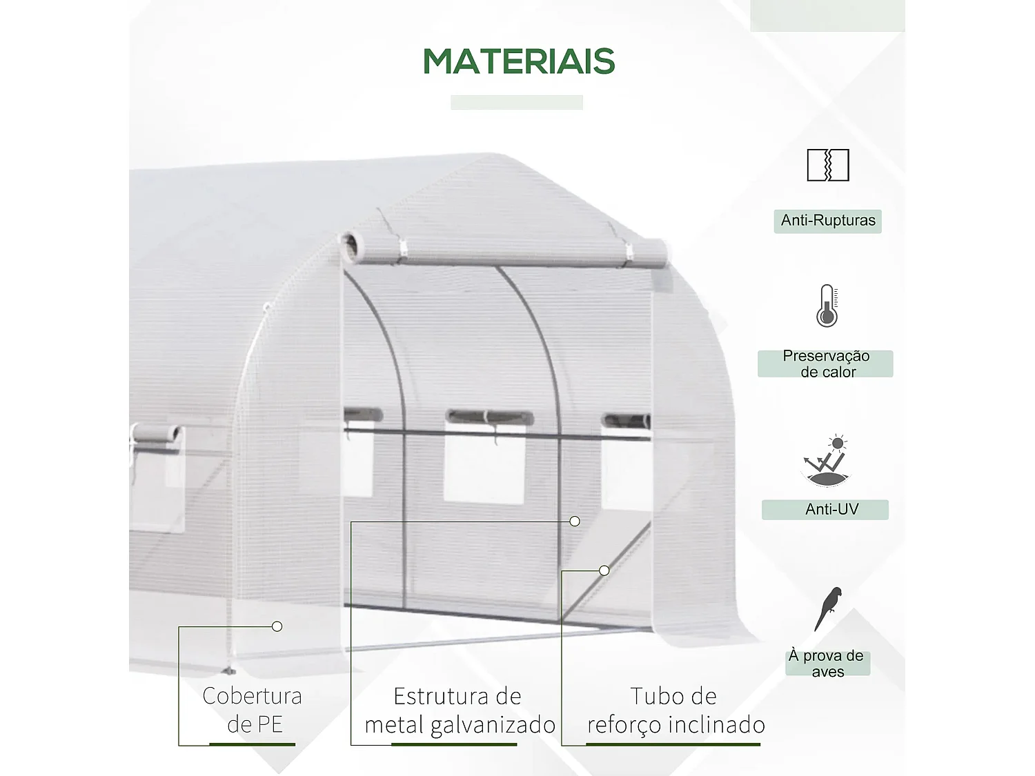 Estufa Túnel Faro Grande 400x200x200 cm com 8 Janelas de Ventilação