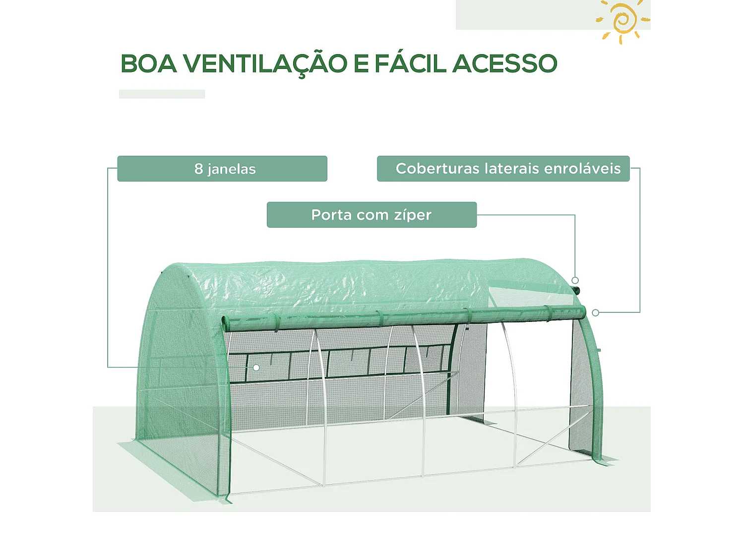 Estufa de Jardim Túnel 397x300x200 cm com Ventilação e Estrutura de Aço Galvanizado