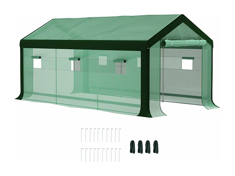 Estufa Tipo Túnel 6x3x2,8m com 6 Janelas e 2 Portas Enroláveis para Jardim e Pátio
