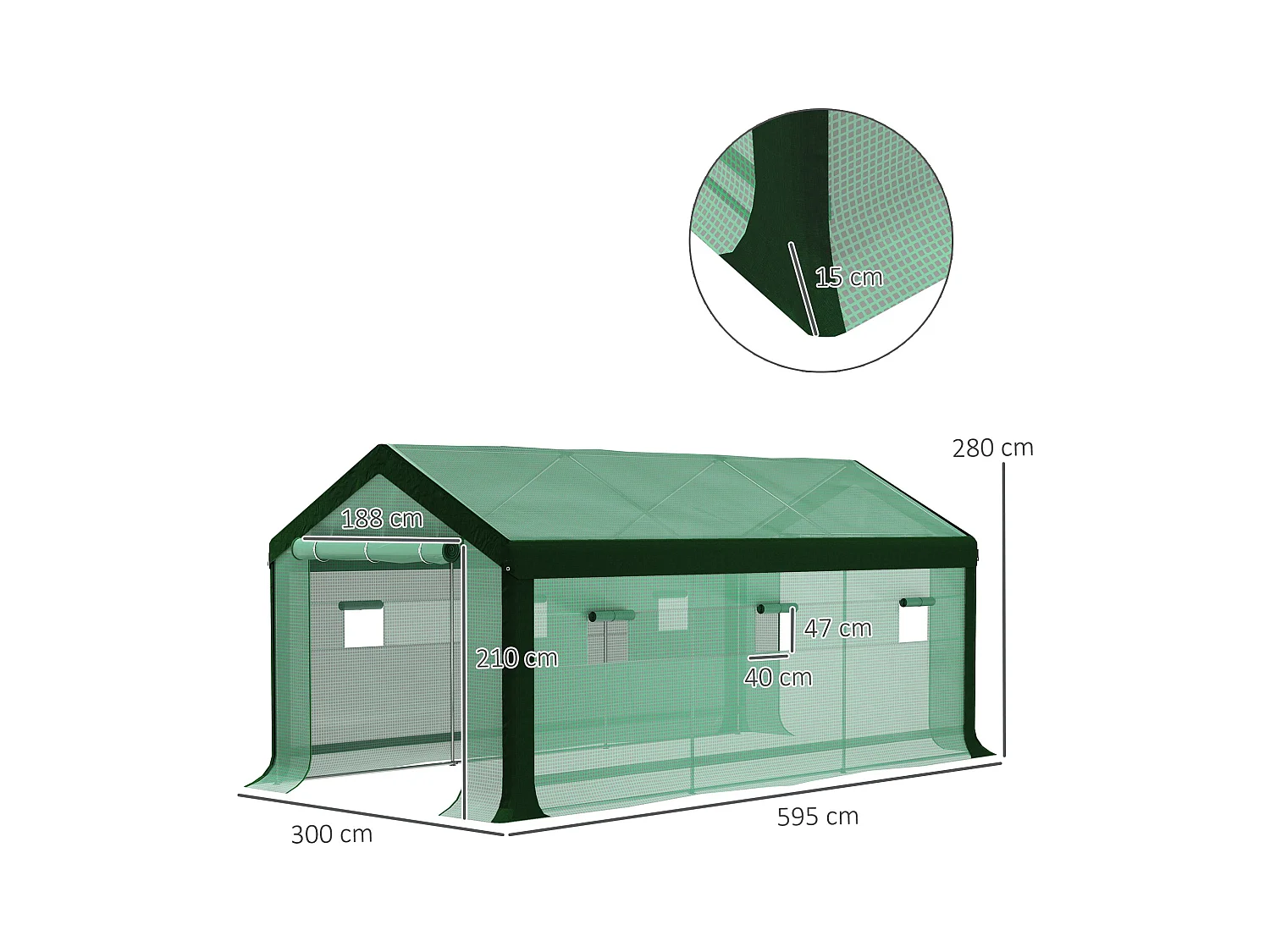 Estufa Tipo Túnel 6x3x2,8m com 6 Janelas e 2 Portas Enroláveis para Jardim e Pátio