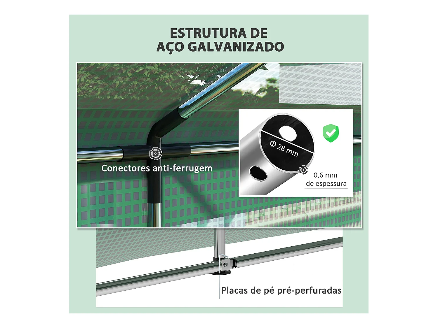 Estufa Tipo Túnel 6x3x2,8m com 6 Janelas e 2 Portas Enroláveis para Jardim e Pátio