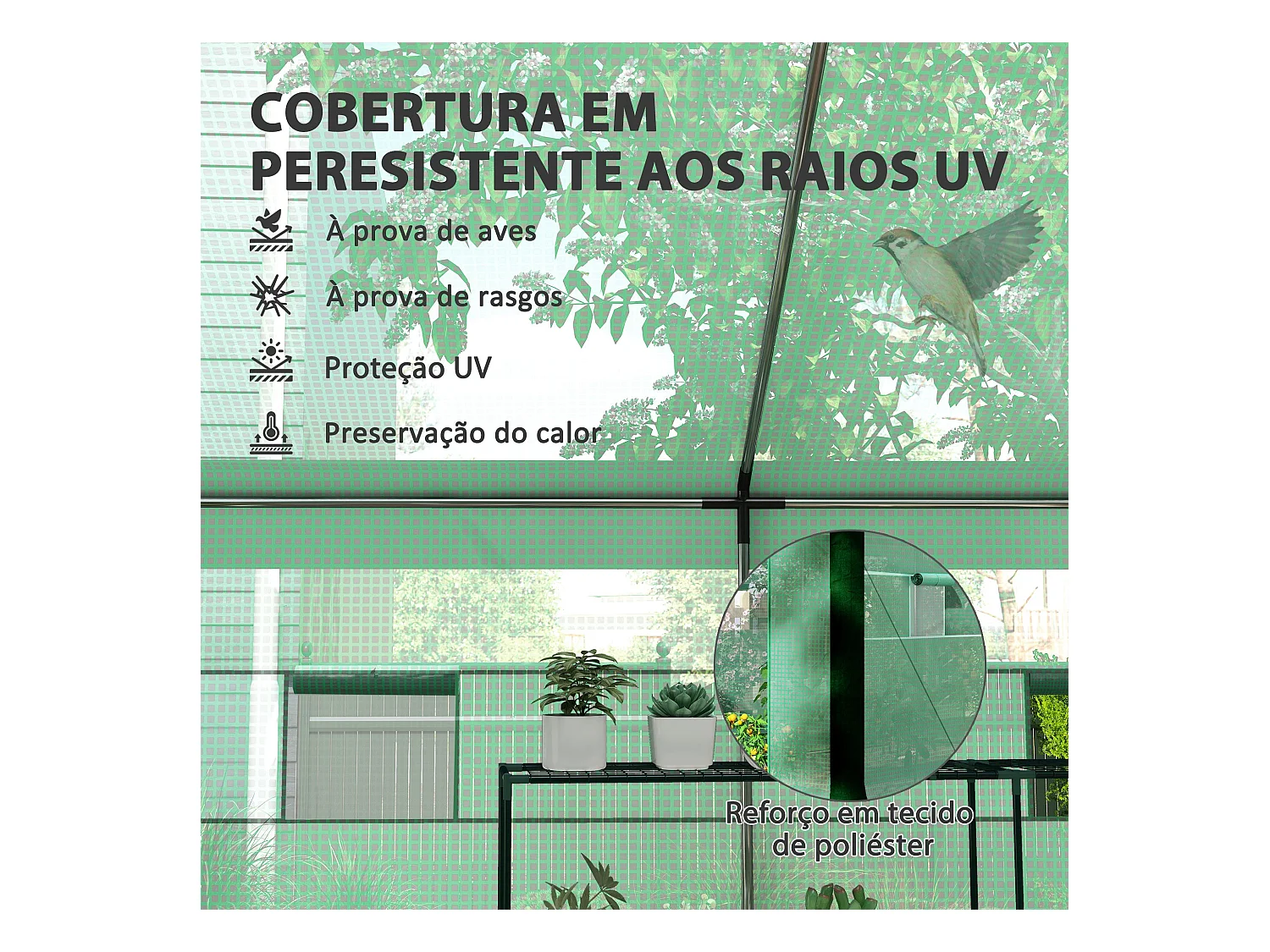 Estufa Tipo Túnel 6x3x2,8m com 6 Janelas e 2 Portas Enroláveis para Jardim e Pátio