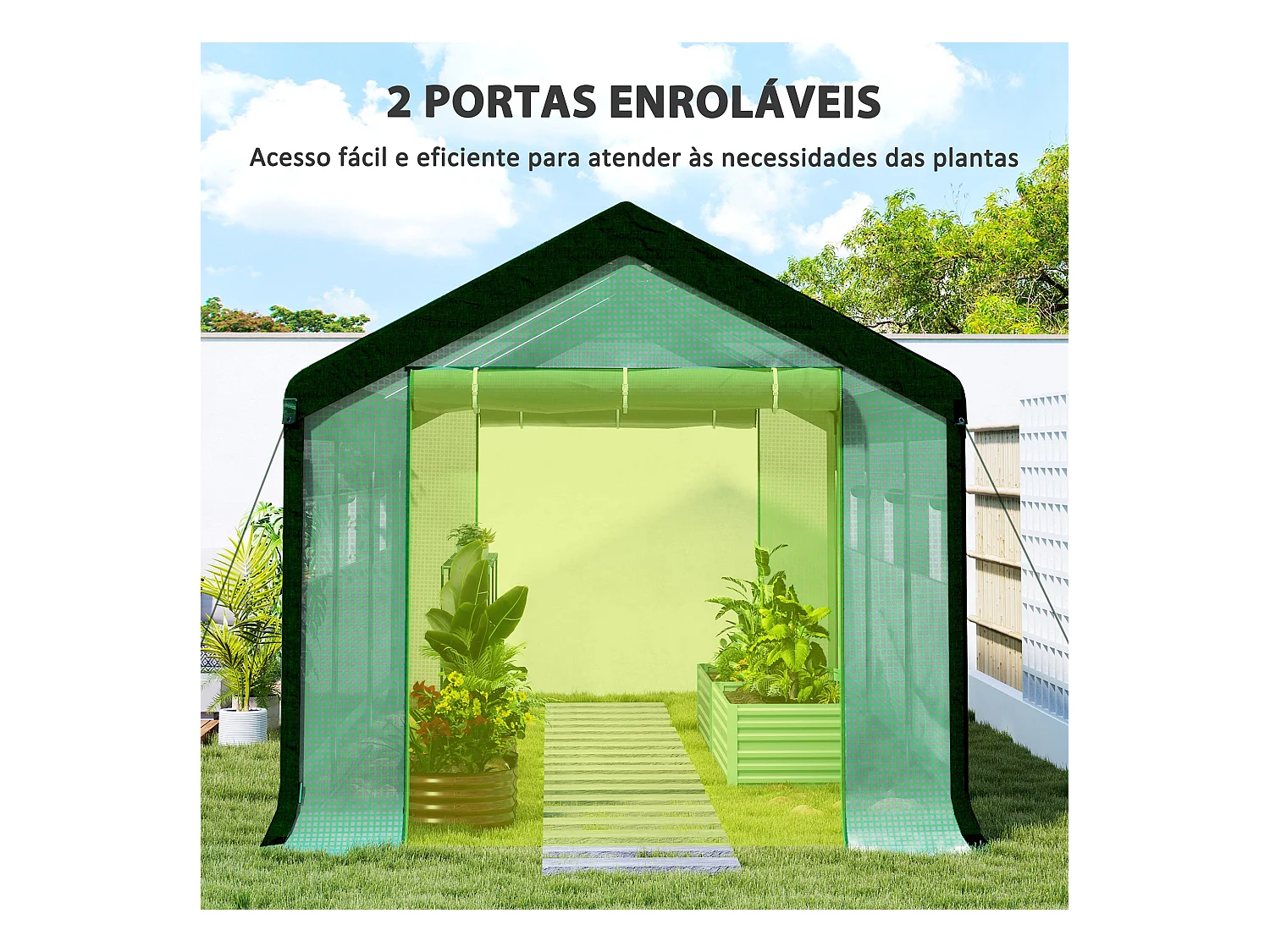 Estufa Tipo Túnel 6x3x2,8m com 6 Janelas e 2 Portas Enroláveis para Jardim e Pátio