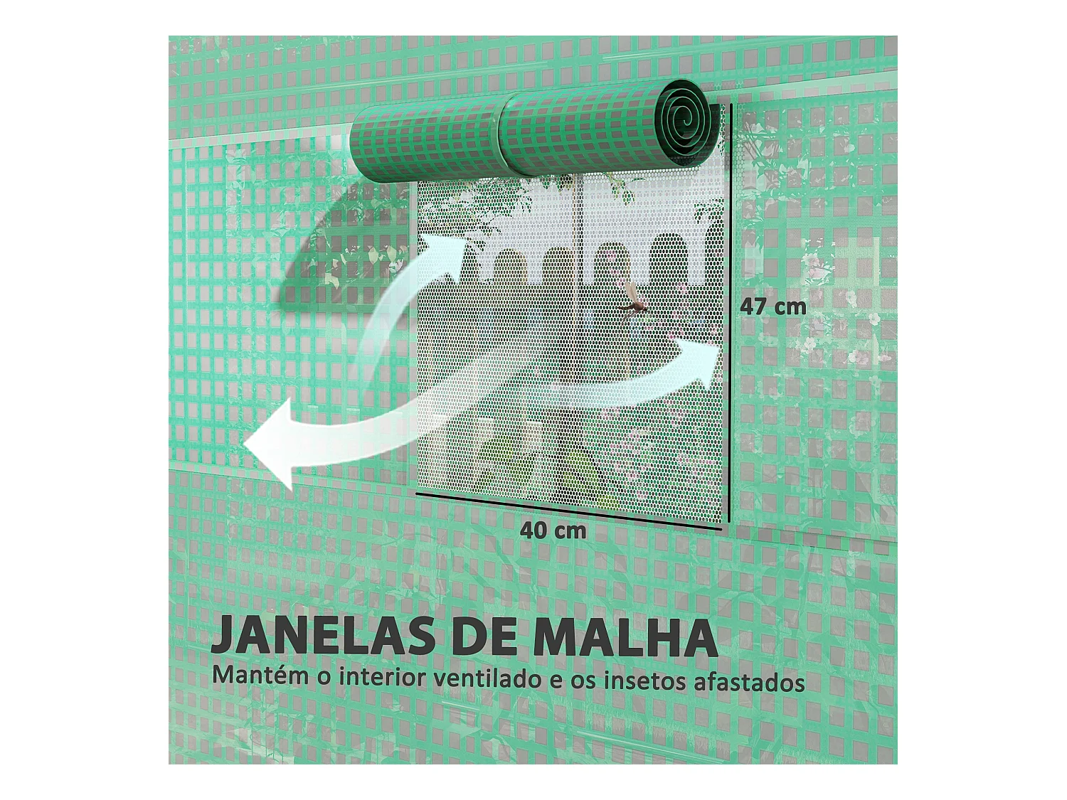 Estufa Tipo Túnel 6x3x2,8m com 6 Janelas e 2 Portas Enroláveis para Jardim e Pátio