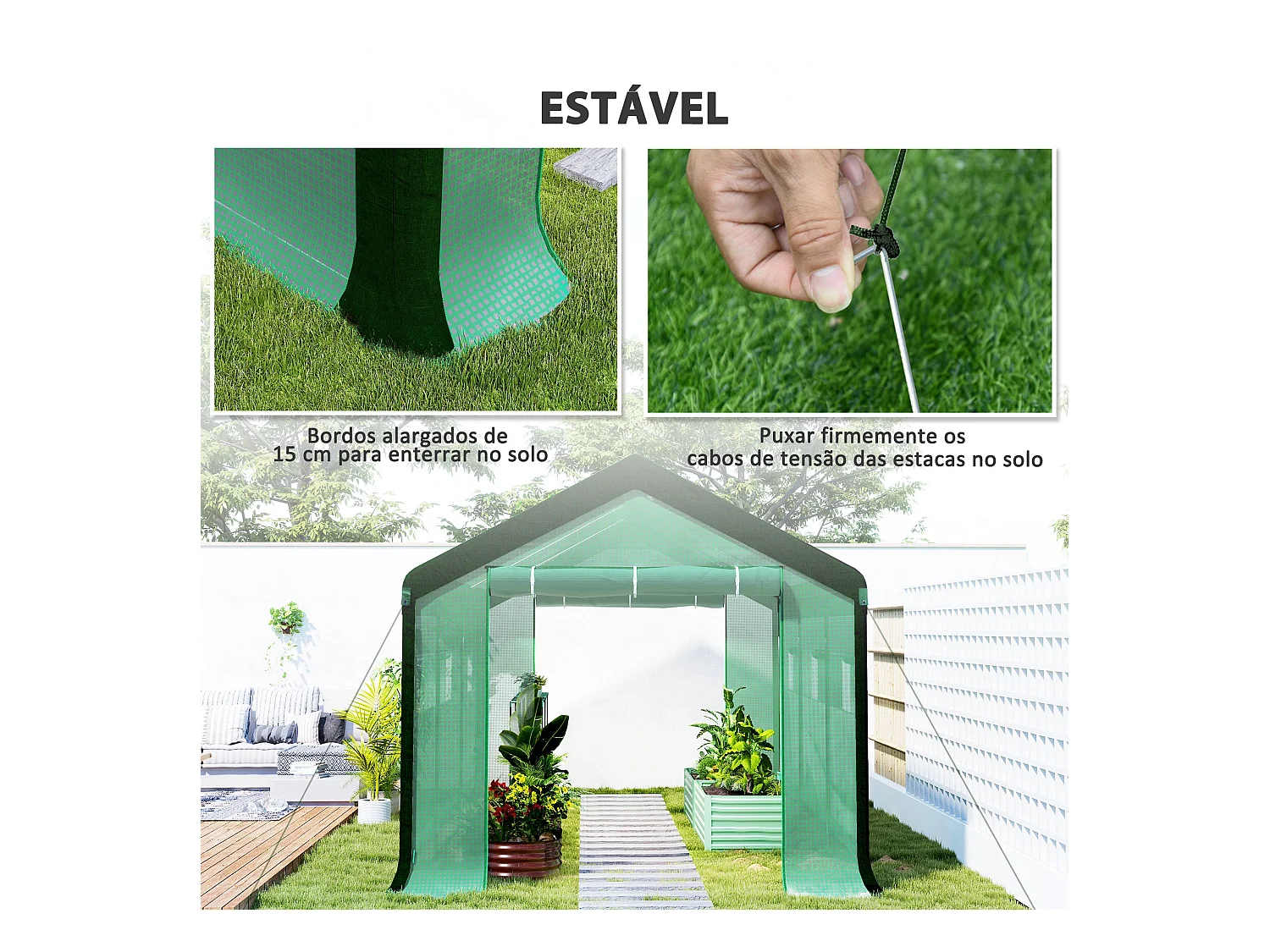 Estufa Tipo Túnel 6x3x2,8m com 6 Janelas e 2 Portas Enroláveis para Jardim e Pátio