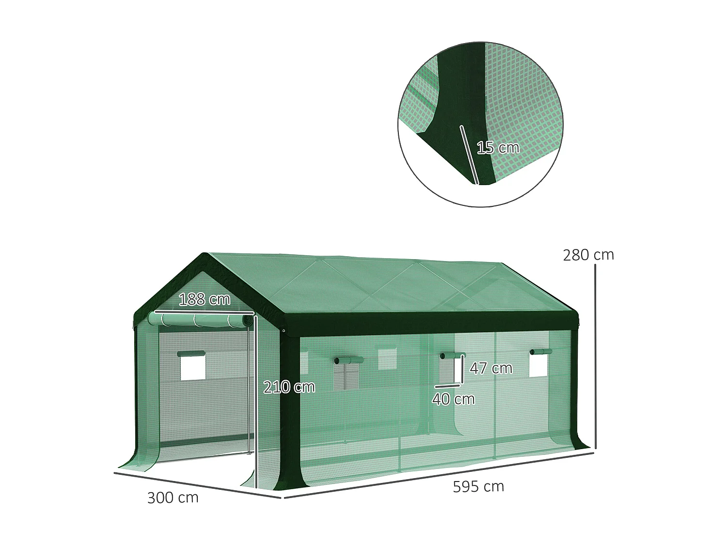 Estufa Tipo Túnel 6x3x2,8m com 6 Janelas e 2 Portas Enroláveis para Jardim e Pátio