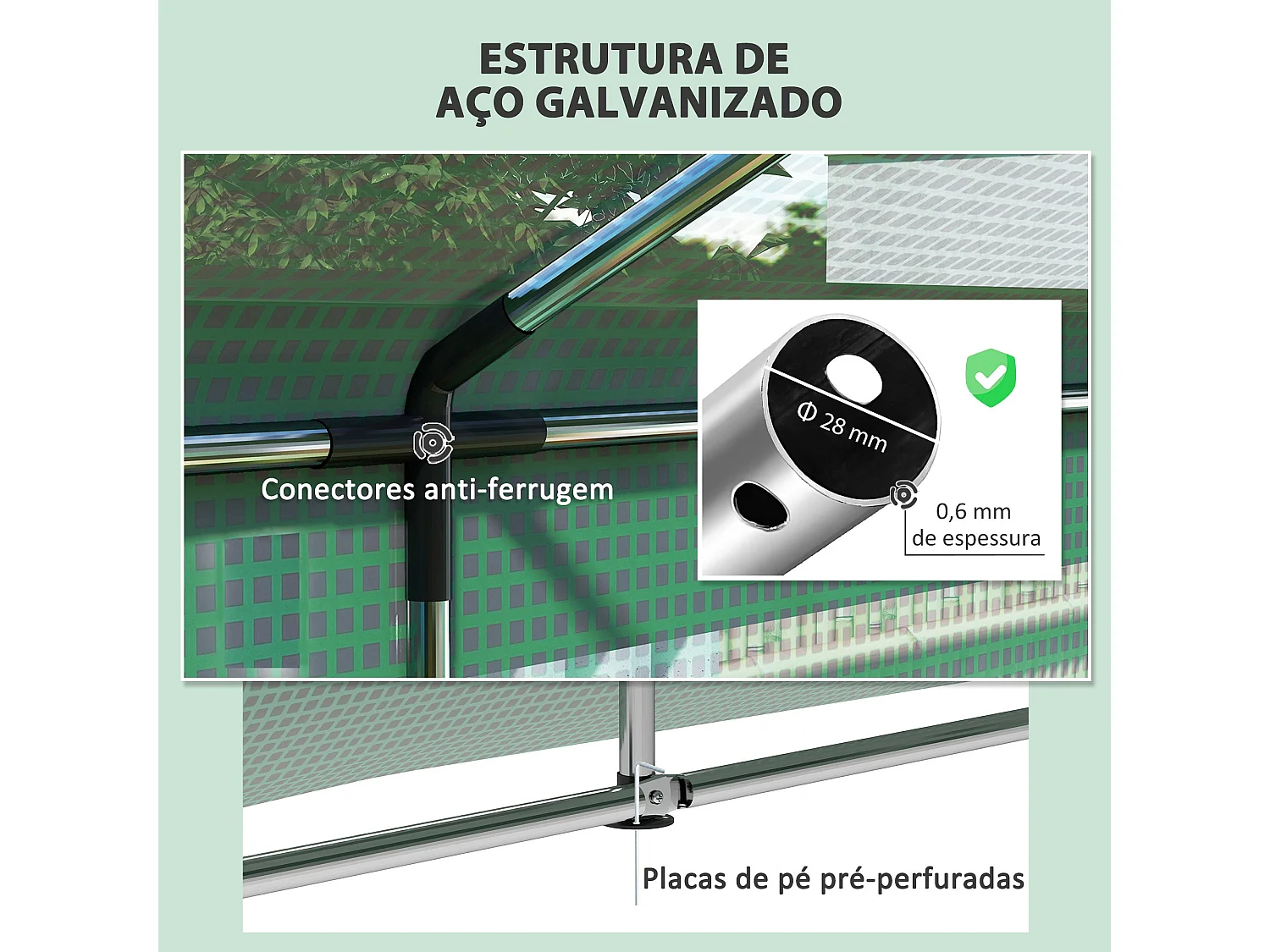 Estufa Tipo Túnel 6x3x2,8m com 6 Janelas e 2 Portas Enroláveis para Jardim e Pátio
