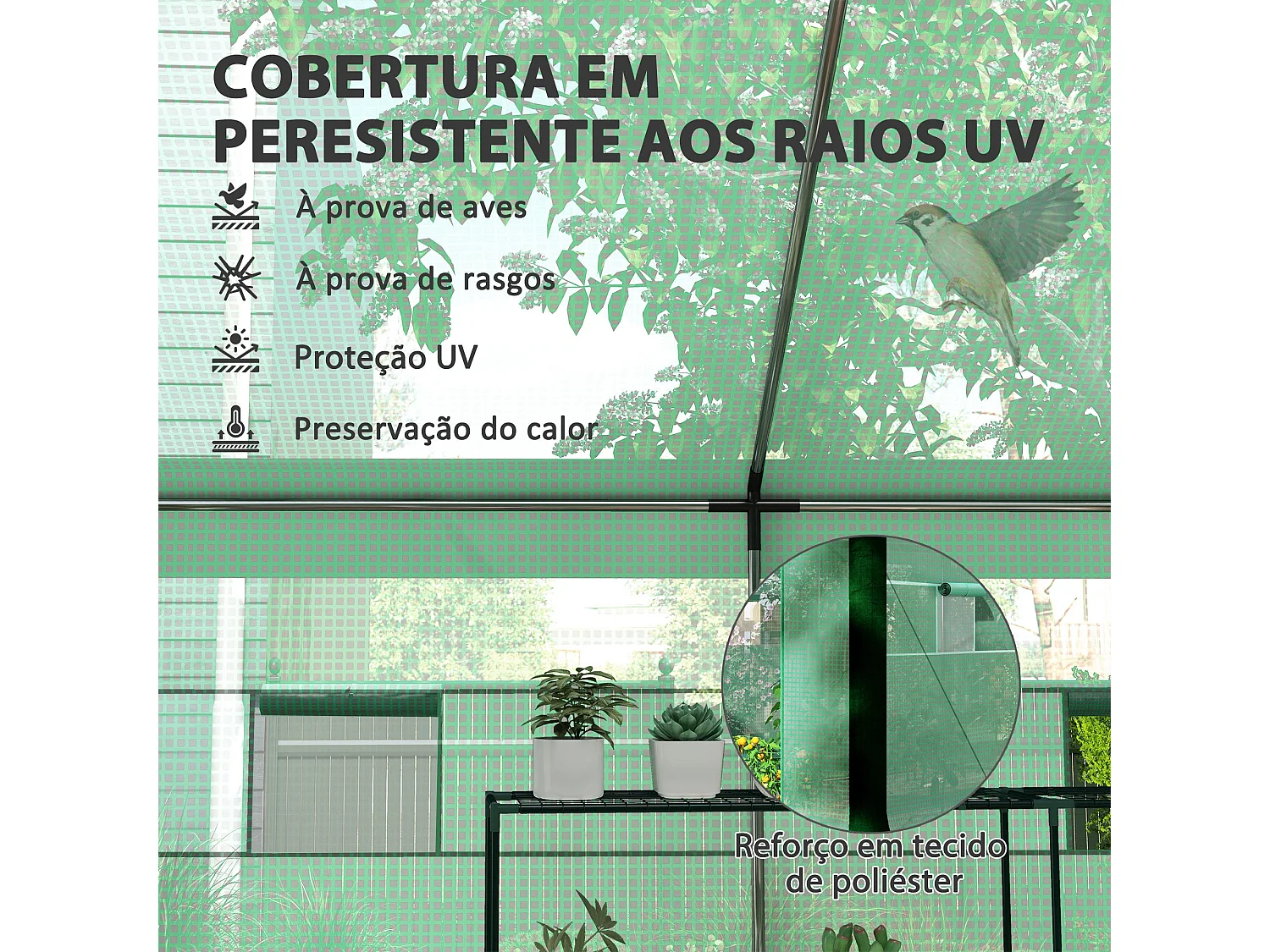 Estufa Tipo Túnel 6x3x2,8m com 6 Janelas e 2 Portas Enroláveis para Jardim e Pátio